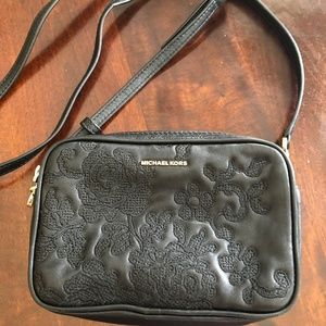 Michael Kors black leather floral crossbody
